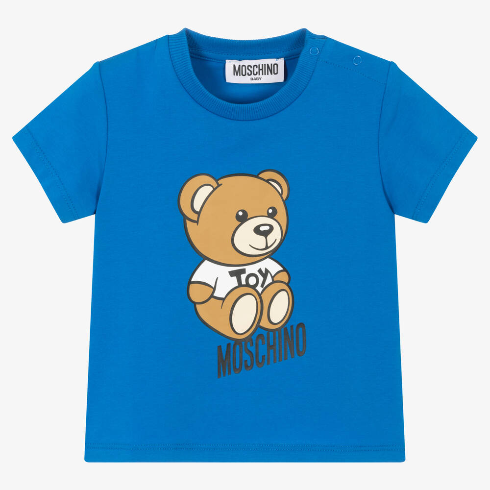 Moschino Baby - Blaues Baumwoll-T-Shirt mit Teddy | Childrensalon