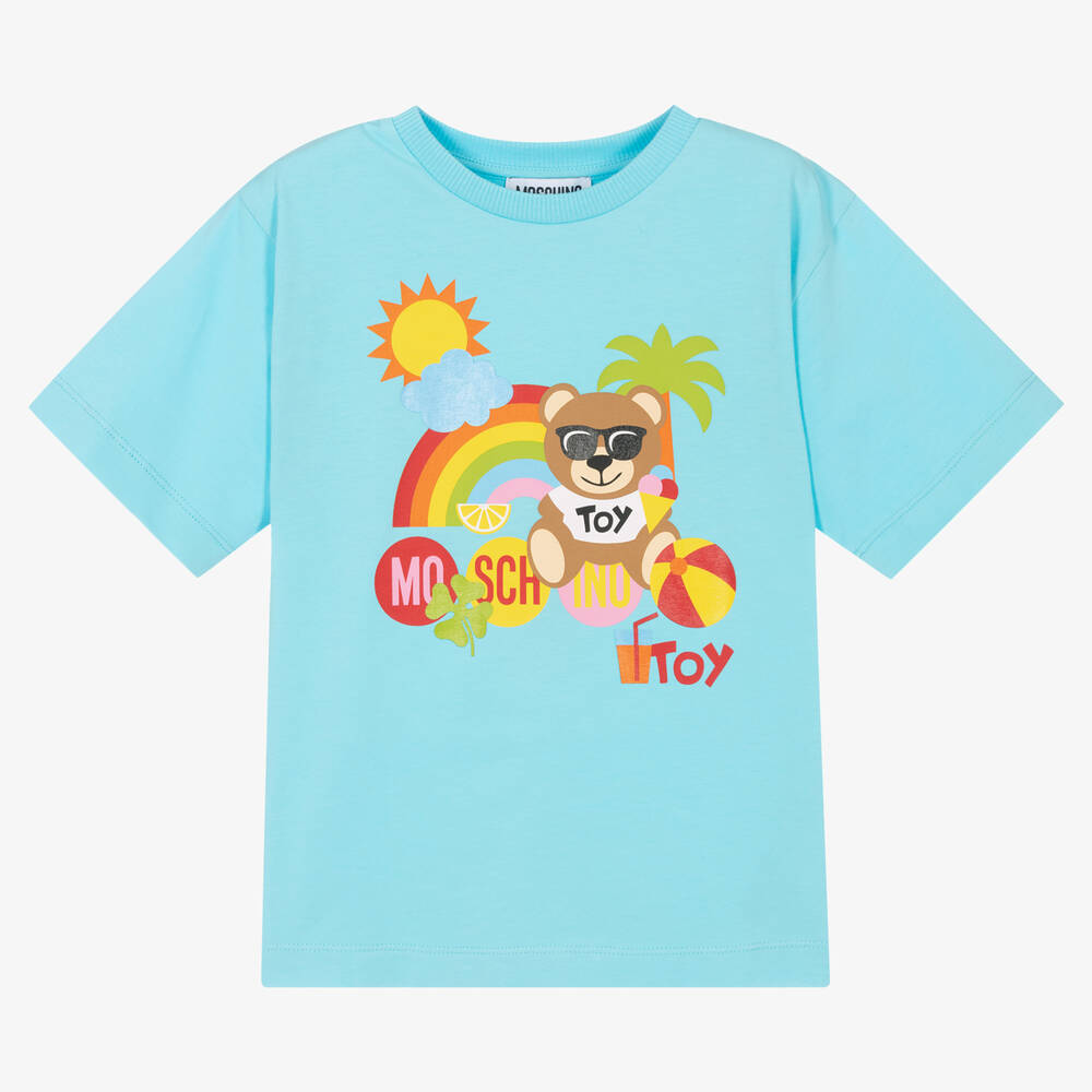 Moschino Kid-Teen - Blaues Baumwoll-T-Shirt mit Teddy | Childrensalon