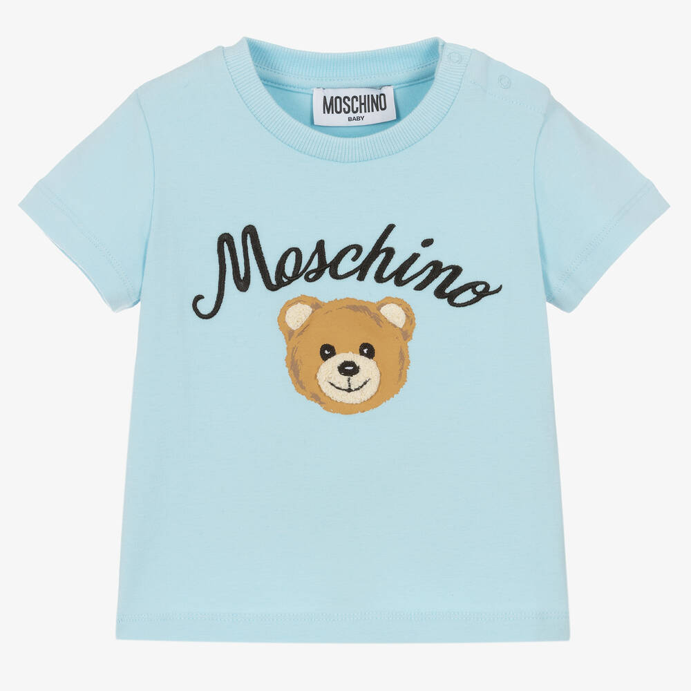 Moschino Baby - Голубая хлопковая футболка с медвежонком | Childrensalon