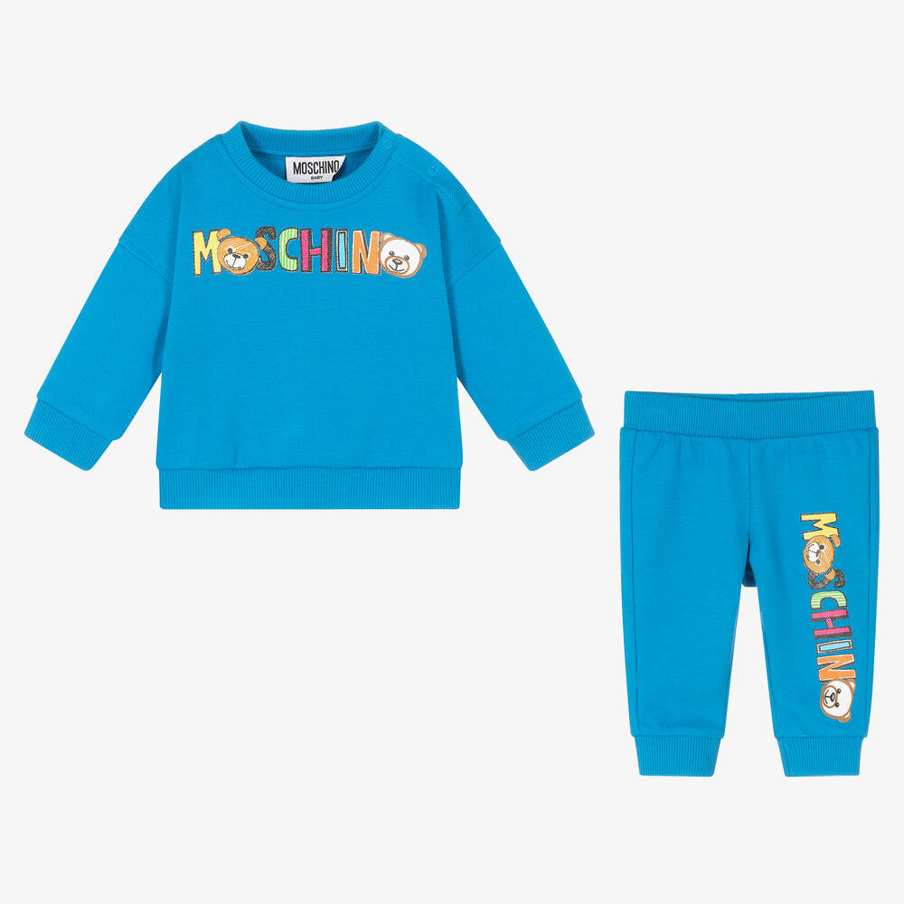 Moschino Baby-Blue Cotton Teddy Bear Tracksuit | Childrensalon Outlet
