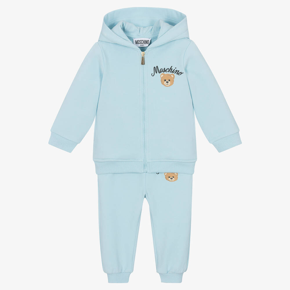 Moschino Baby - بدلة رياضية بسحّاب بطبعة تيدي بيرقطن جيرسي لون أزرق  | Childrensalon