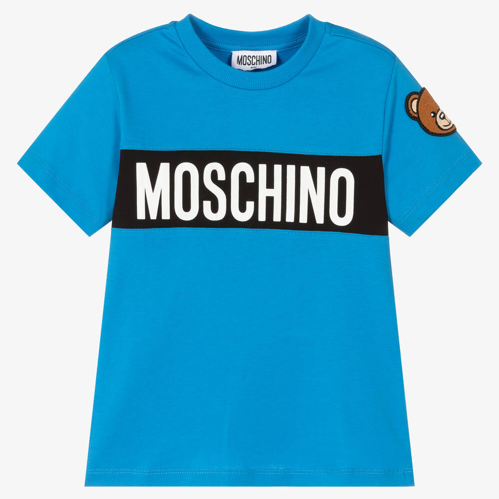 Moschino Kid-Teen - Голубая хлопковая футболка с медвежонком | Childrensalon