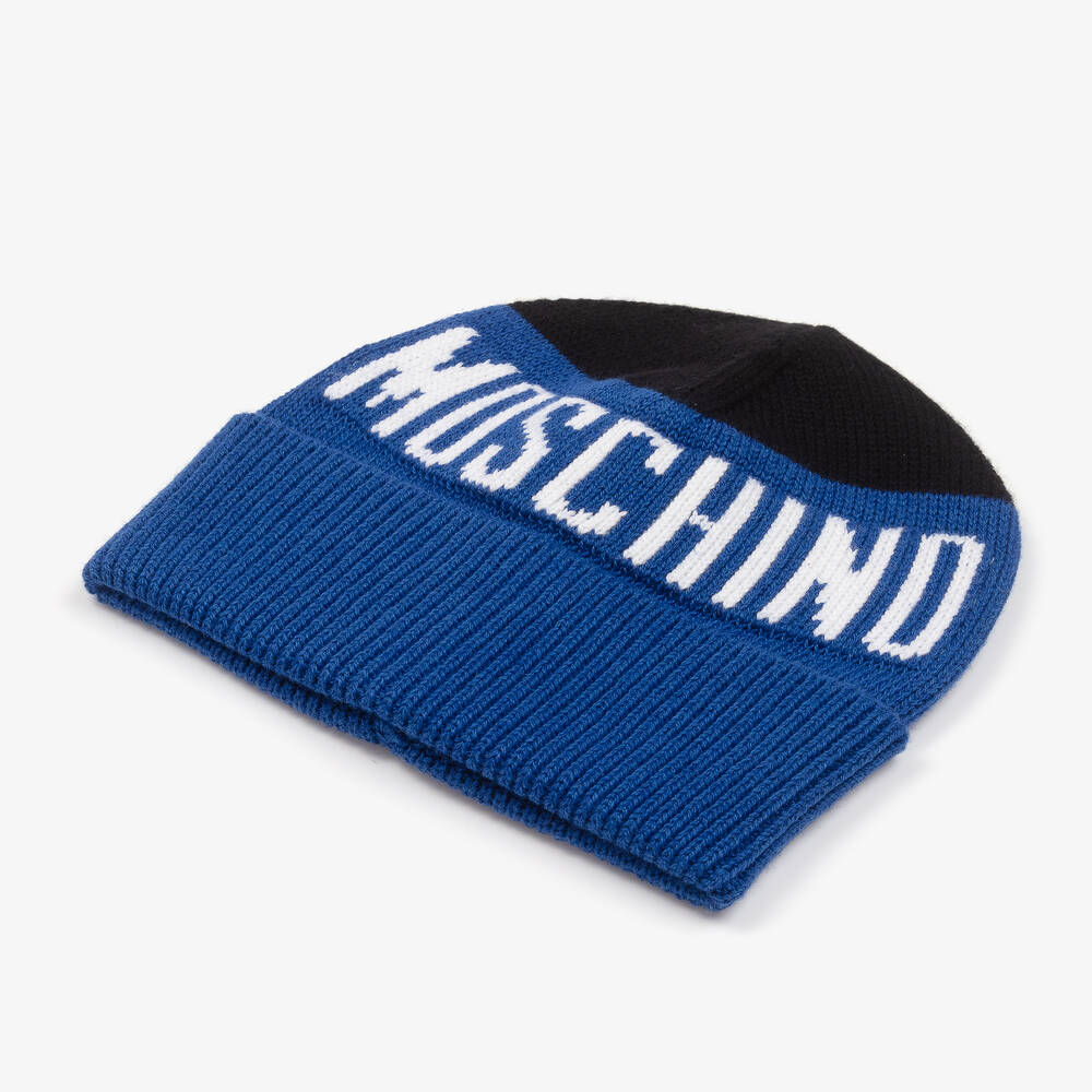 Moschino Kid-Teen-Blue Cotton & Wool Beanie Hat | Childrensalon Outlet