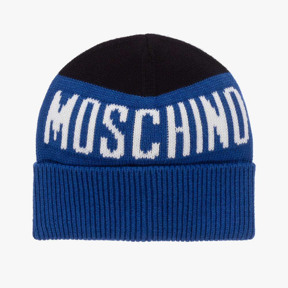 Moschino Kid-Teen - قبعة بيني مزيج قطن وصوف محبوك لون أزرق | Childrensalon