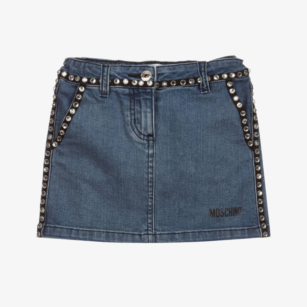 Moschino Kid-Teen-Blue Denim Rhinestone Skirt | Childrensalon Outlet