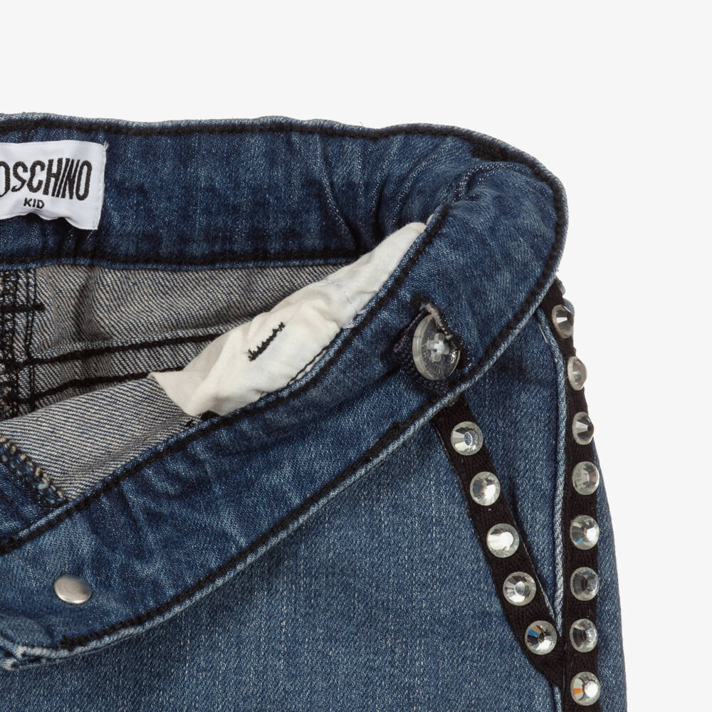 Moschino Kid-Teen-Blue Denim Rhinestone Skirt | Childrensalon Outlet