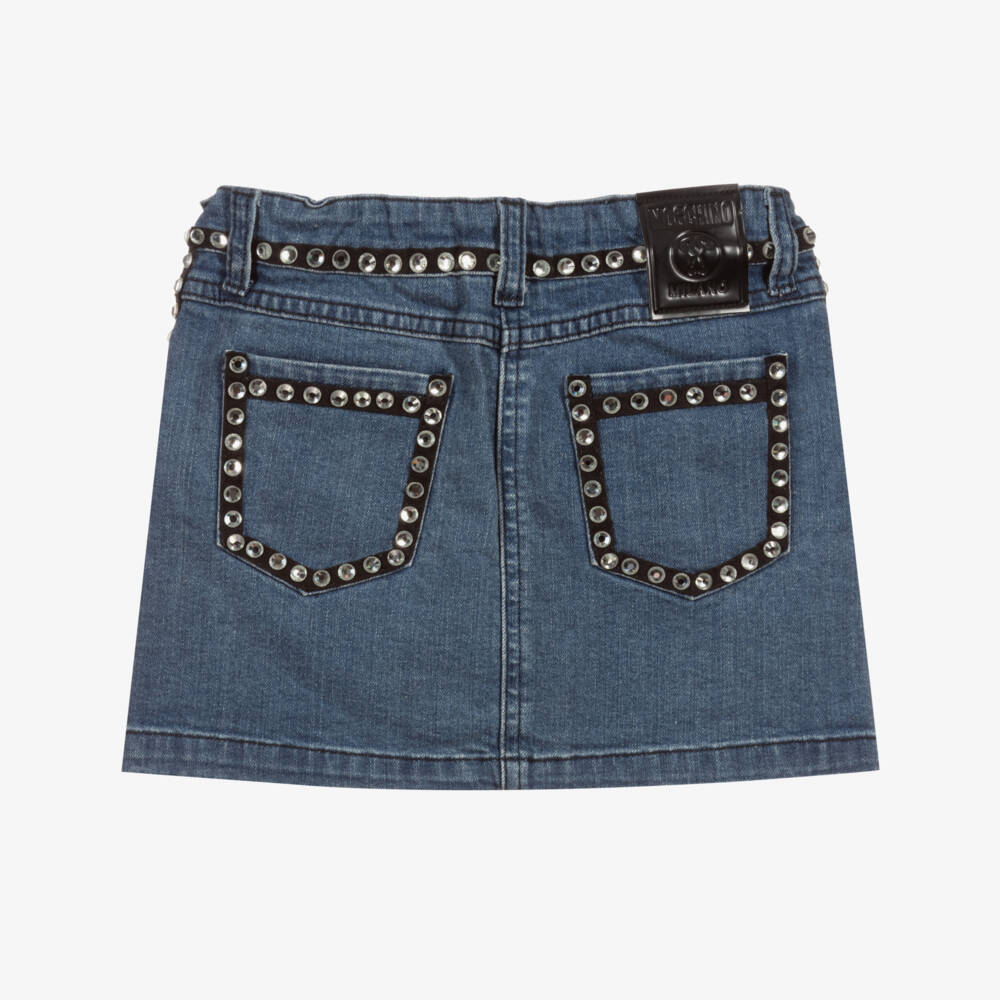 Moschino Kid-Teen-Blue Denim Rhinestone Skirt | Childrensalon Outlet
