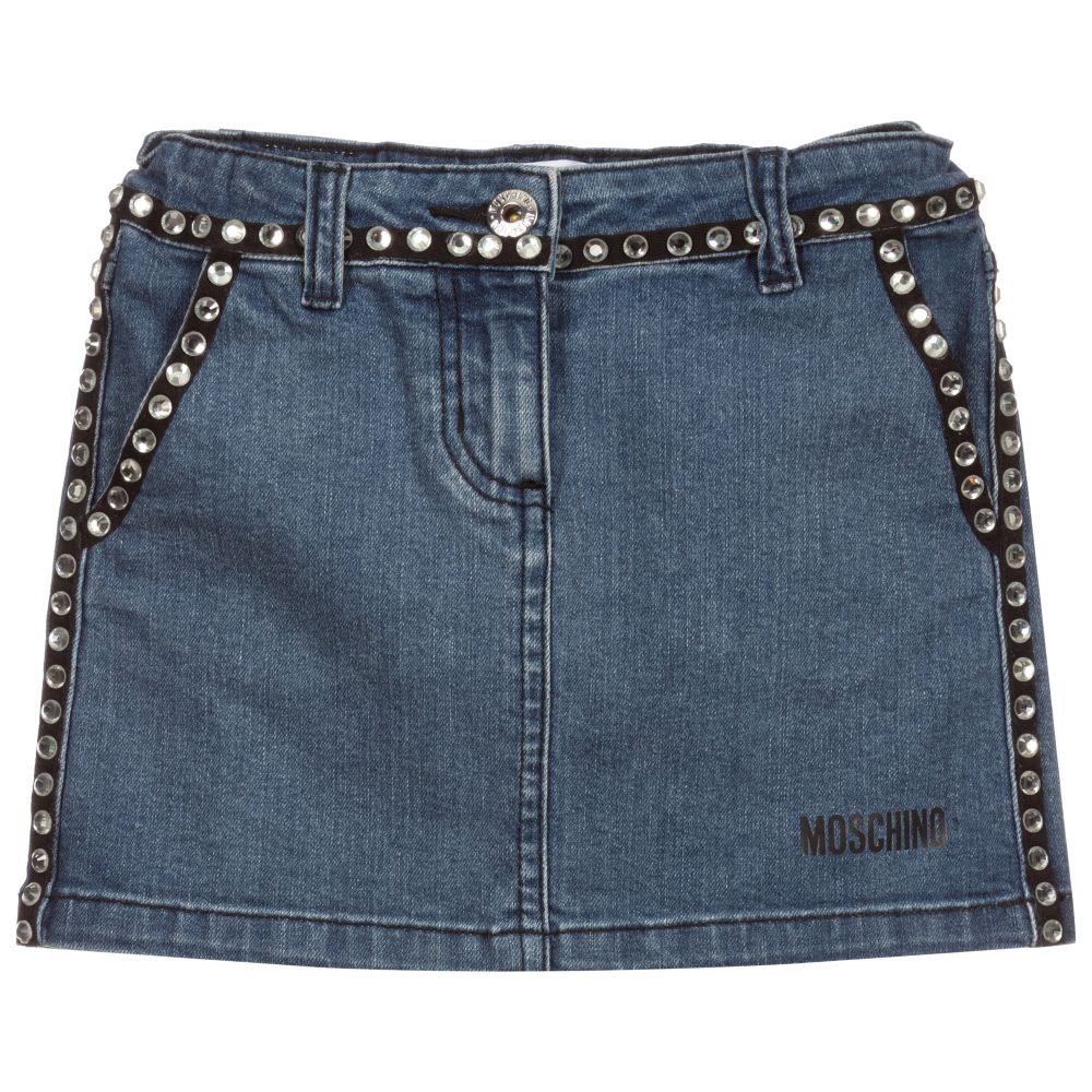 Moschino Kid-Teen - Blue Denim Rhinestone Skirt | Childrensalon