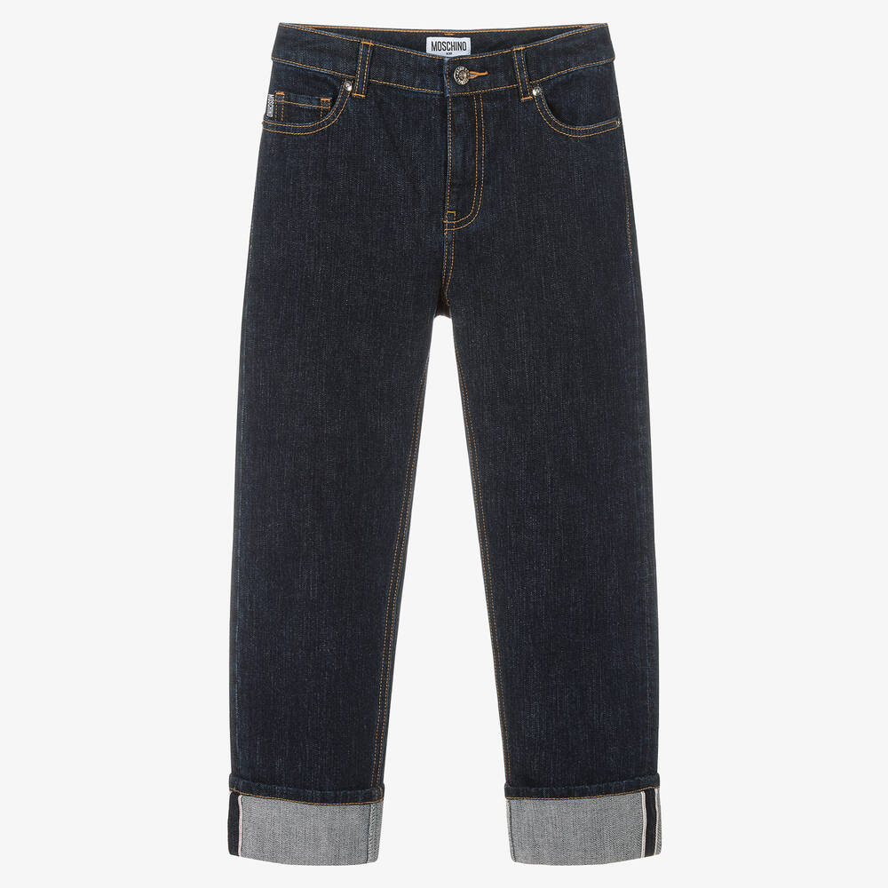 Moschino Kid-Teen - Blue Denim Turn-Up Cuff Jeans | Childrensalon