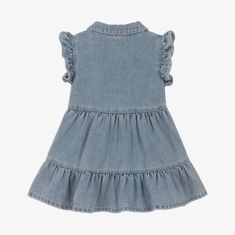 Moschino-Blue Denim With Heart Bear Logo Dress | Childrensalon Outlet