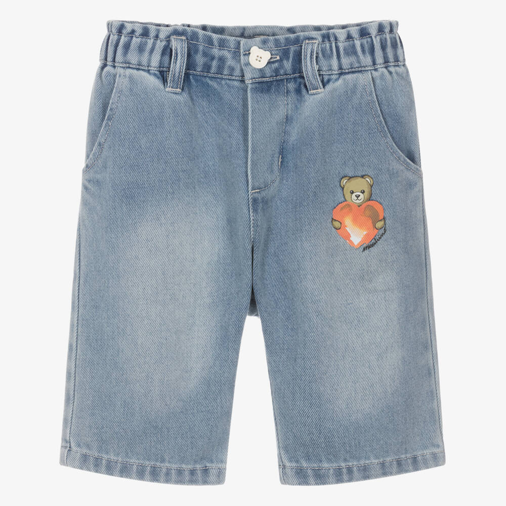Moschino-Blue Denim With Hearts Logo Jeans | Childrensalon Outlet