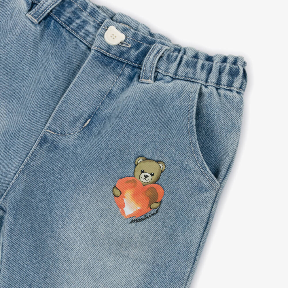 Moschino-Blue Denim With Hearts Logo Jeans | Childrensalon Outlet