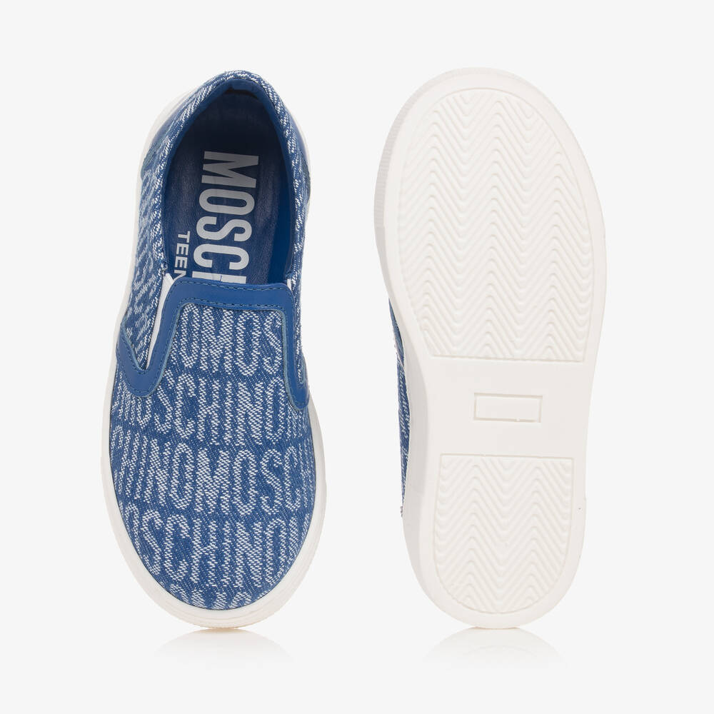 Moschino Kid-Teen-Blue Jacquard Slip-On Trainers | Childrensalon Outlet