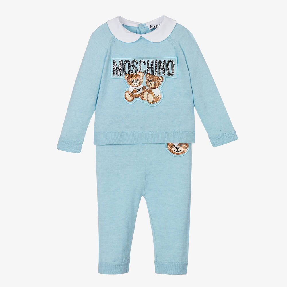 Moschino Baby - طقم بنطلون مزيج قطن وصوف لون أزرق للأطفال | Childrensalon