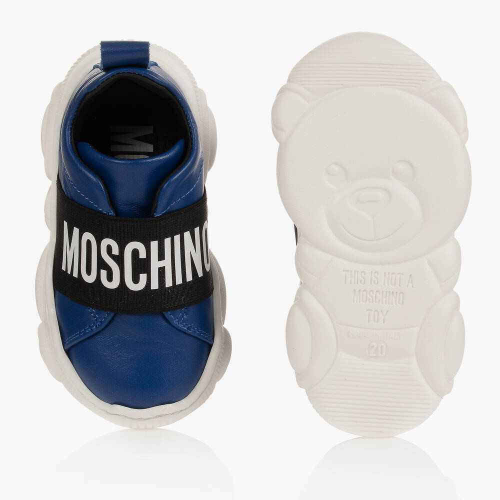 موسكينو Kid-Teen-ترينرز جلد لون أزرق للأولاد | Childrensalon Outlet