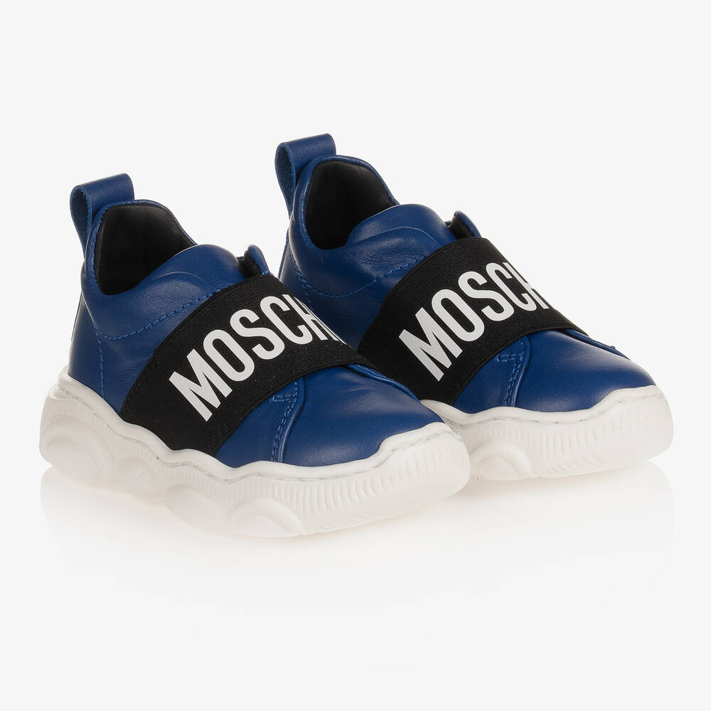 Moschino Кид-Тин-Синие кожаные кроссовки | Childrensalon Outlet