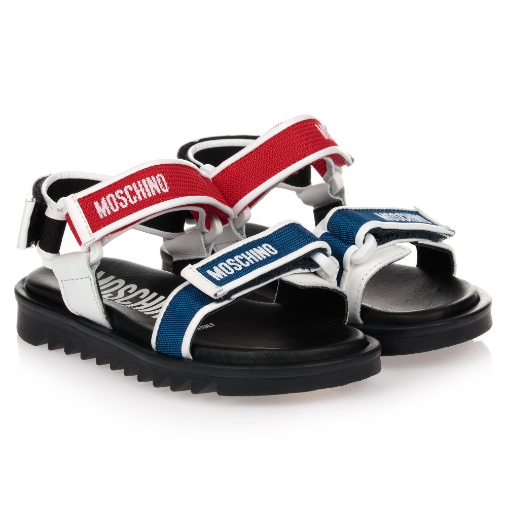 Moschino Kid-Teen - Красно-синие сандалии с логотипом | Childrensalon