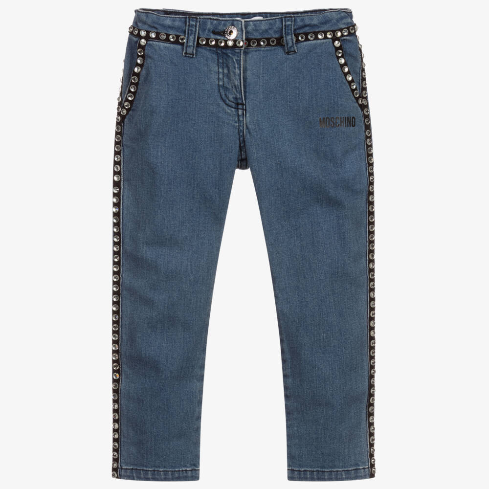 Moschino Kid-Teen-Blue Rhinestone Logo Jeans | Childrensalon Outlet
