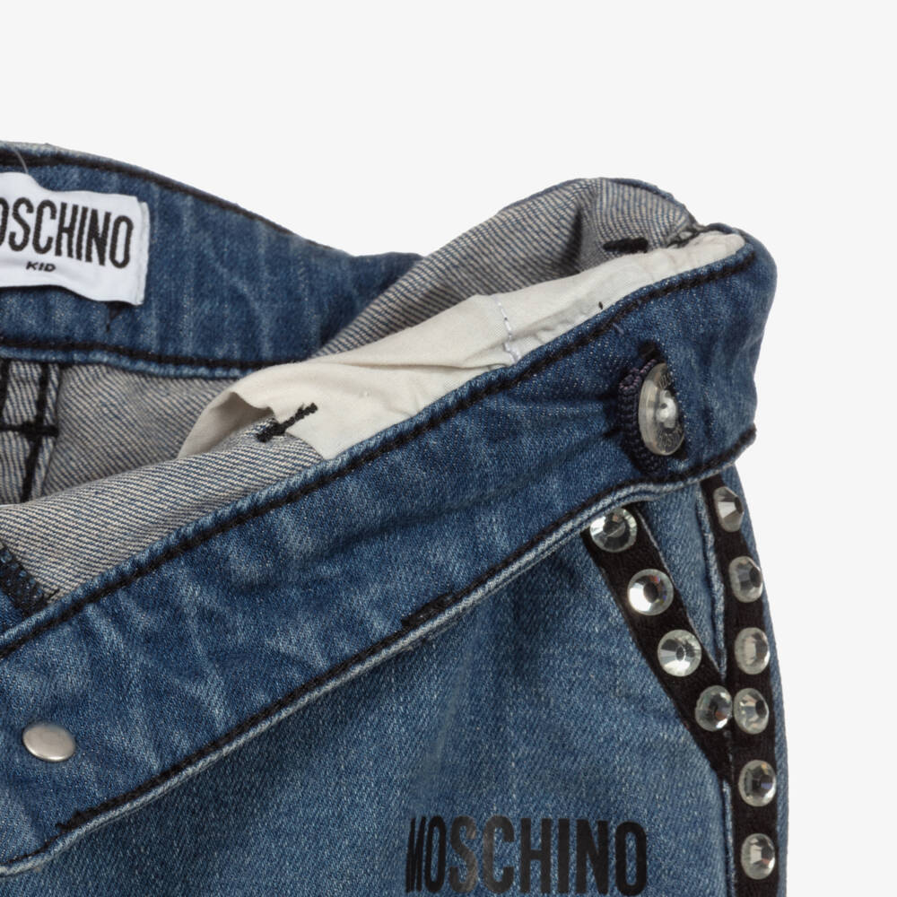 Moschino Kid-Teen-Blue Rhinestone Logo Jeans | Childrensalon Outlet