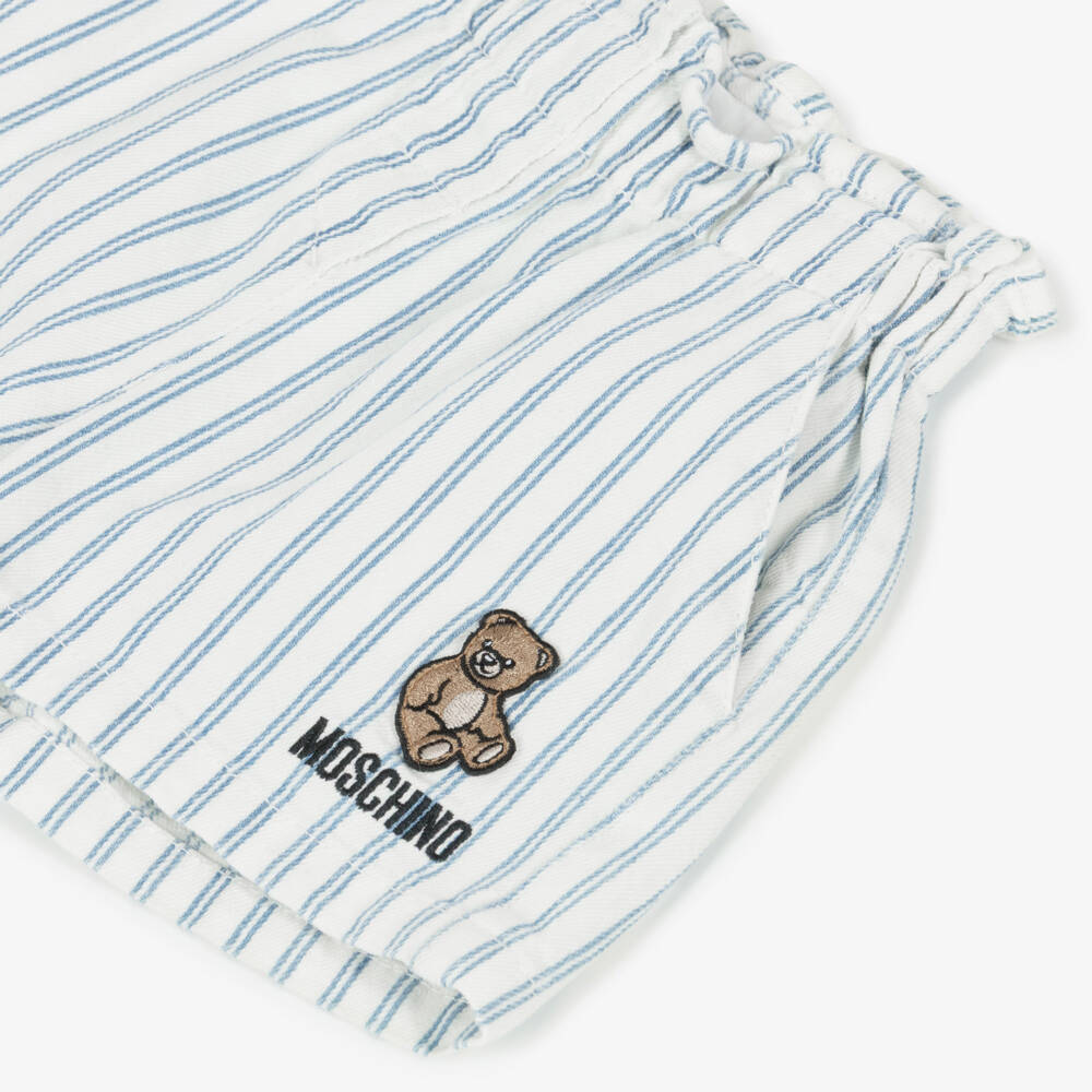 Moschino-Blue Stripes Ruffles Denim Shorts | Childrensalon Outlet