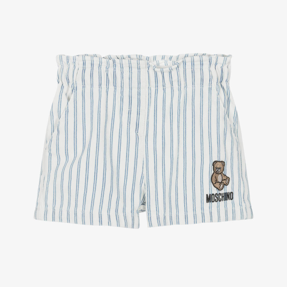 Moschino-Blue Stripes Ruffles Denim Shorts | Childrensalon Outlet