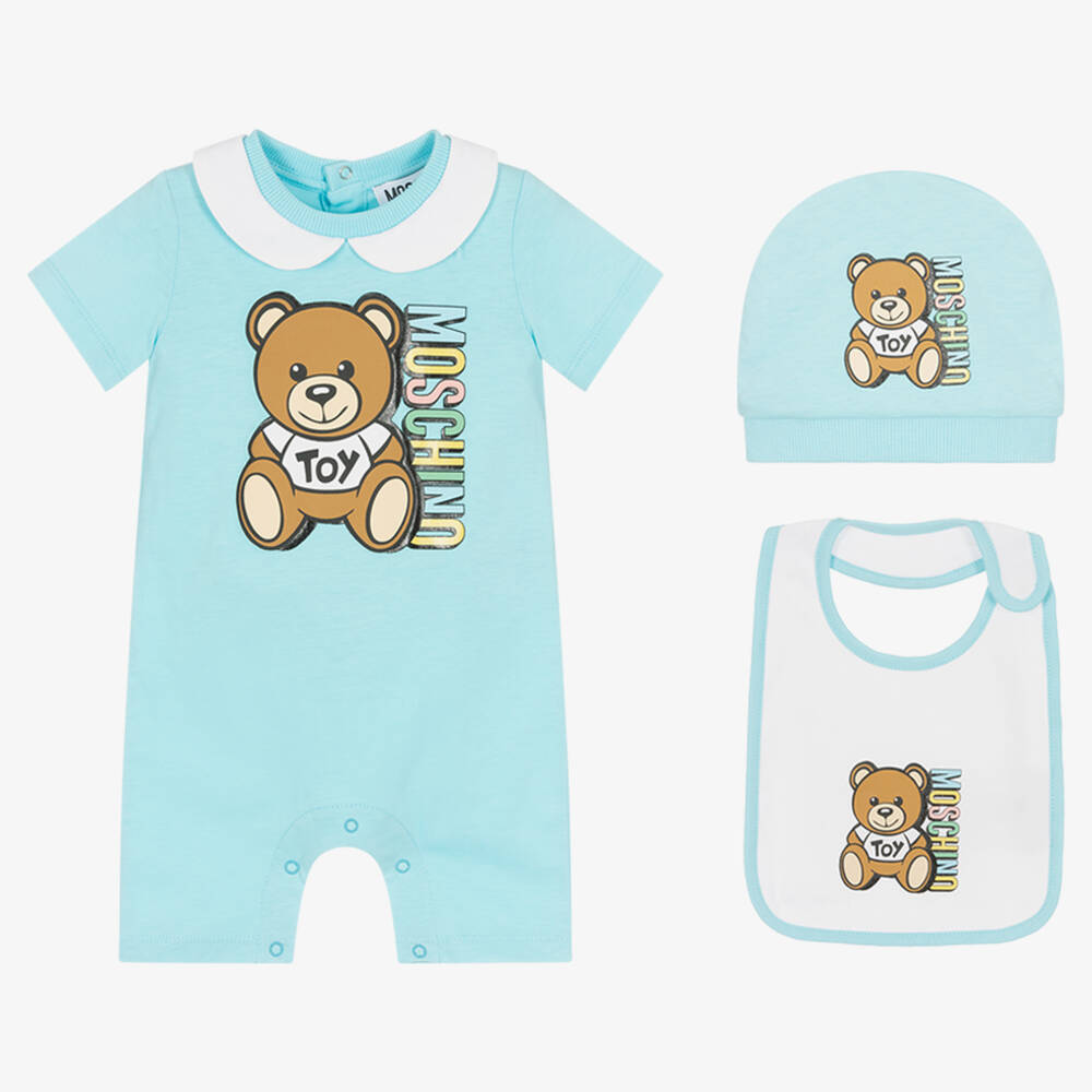 Moschino Baby - Blaues Teddybär-Baumwollspieler-Set | Childrensalon