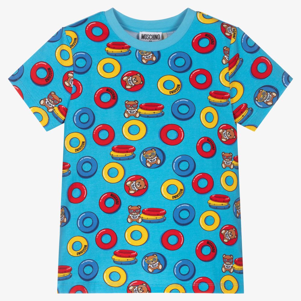Moschino Kid-Teen - Blue Teddy Bear Cotton T-Shirt | Childrensalon