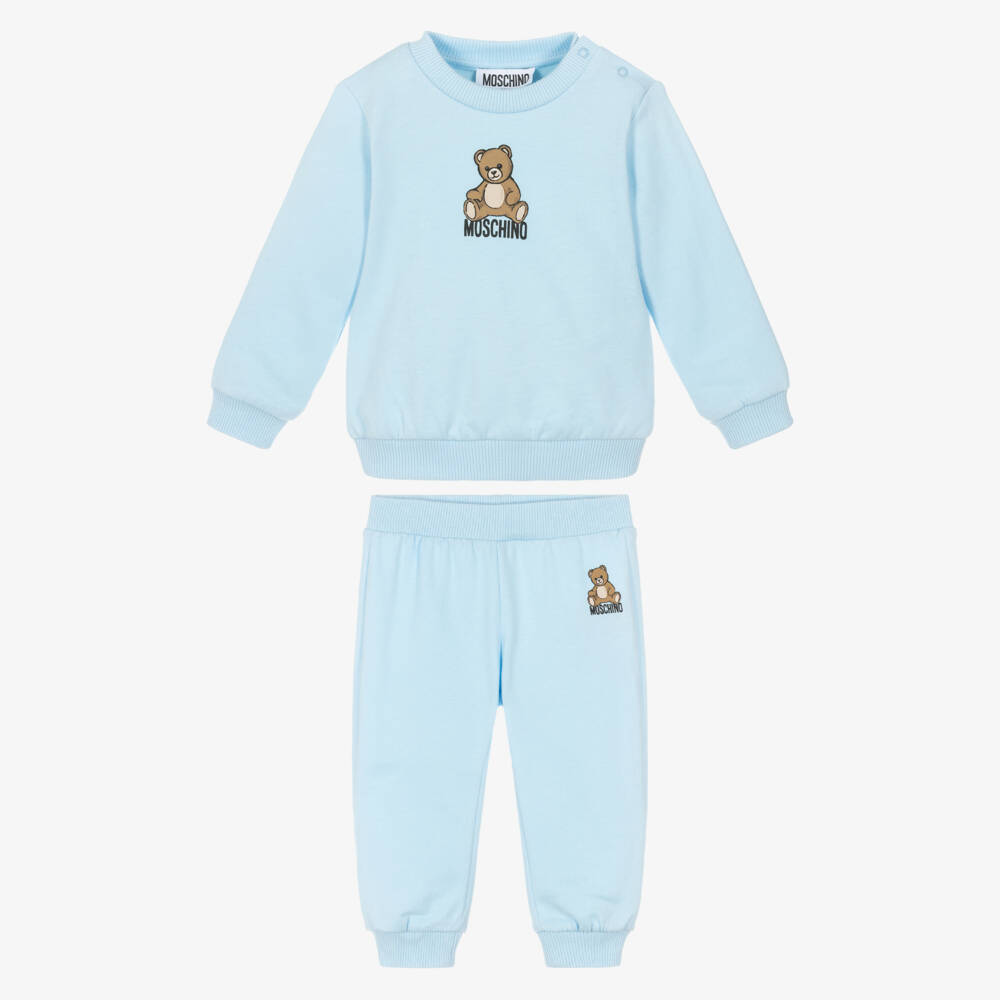 Moschino-Blue Teddy Bear Logo Cotton Jersey Tracksuit | Childrensalon Outlet