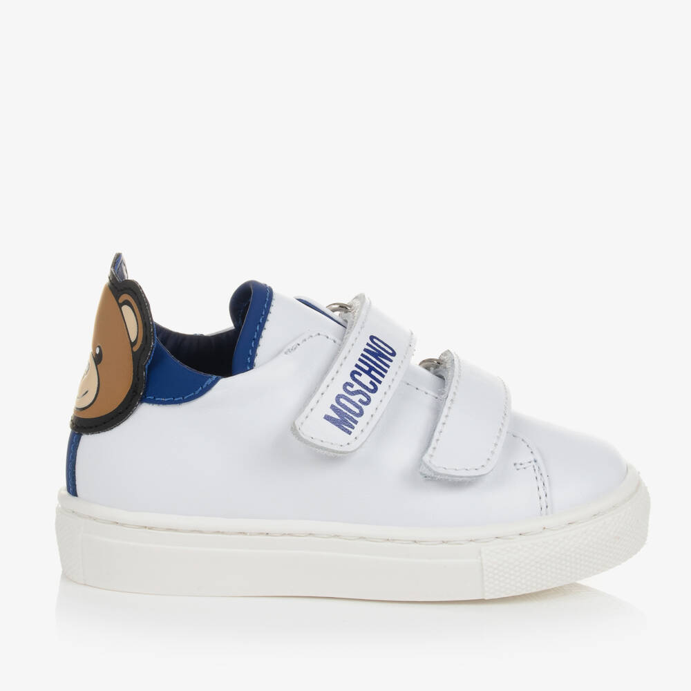 Moschino Kid-Teen-Blue-Trimmed Leather Bear Trainers | Childrensalon Outlet