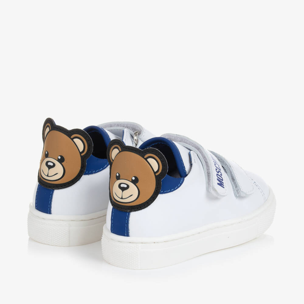 Moschino Kid-Teen-Blue-Trimmed Leather Bear Trainers | Childrensalon Outlet