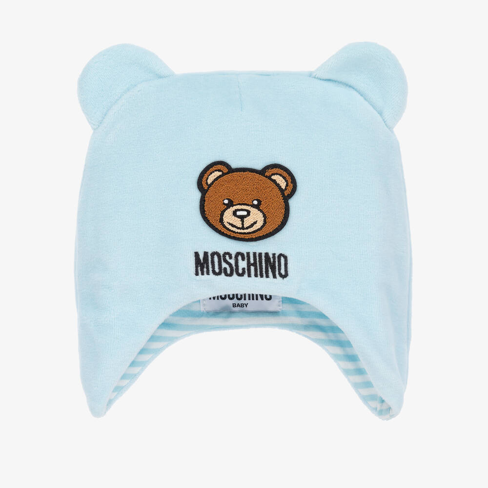 Moschino Baby - Blue Velour Logo Baby Hat | Childrensalon