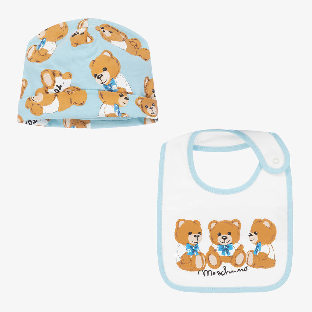Moschino Baby - طقم قبعة قطن لون أبيض وأزرق للأطفال | Childrensalon