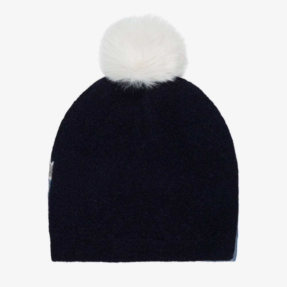 Moschino-Blue Wool Knit Pom-Pom Baby Hat | Childrensalon Outlet