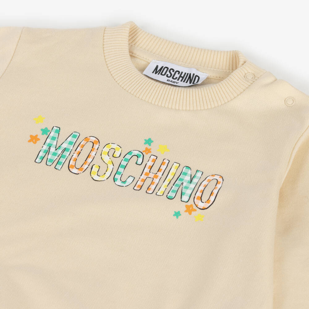 Moschino Baby-Boys Beige Check Logo Sweatshirt | Childrensalon Outlet