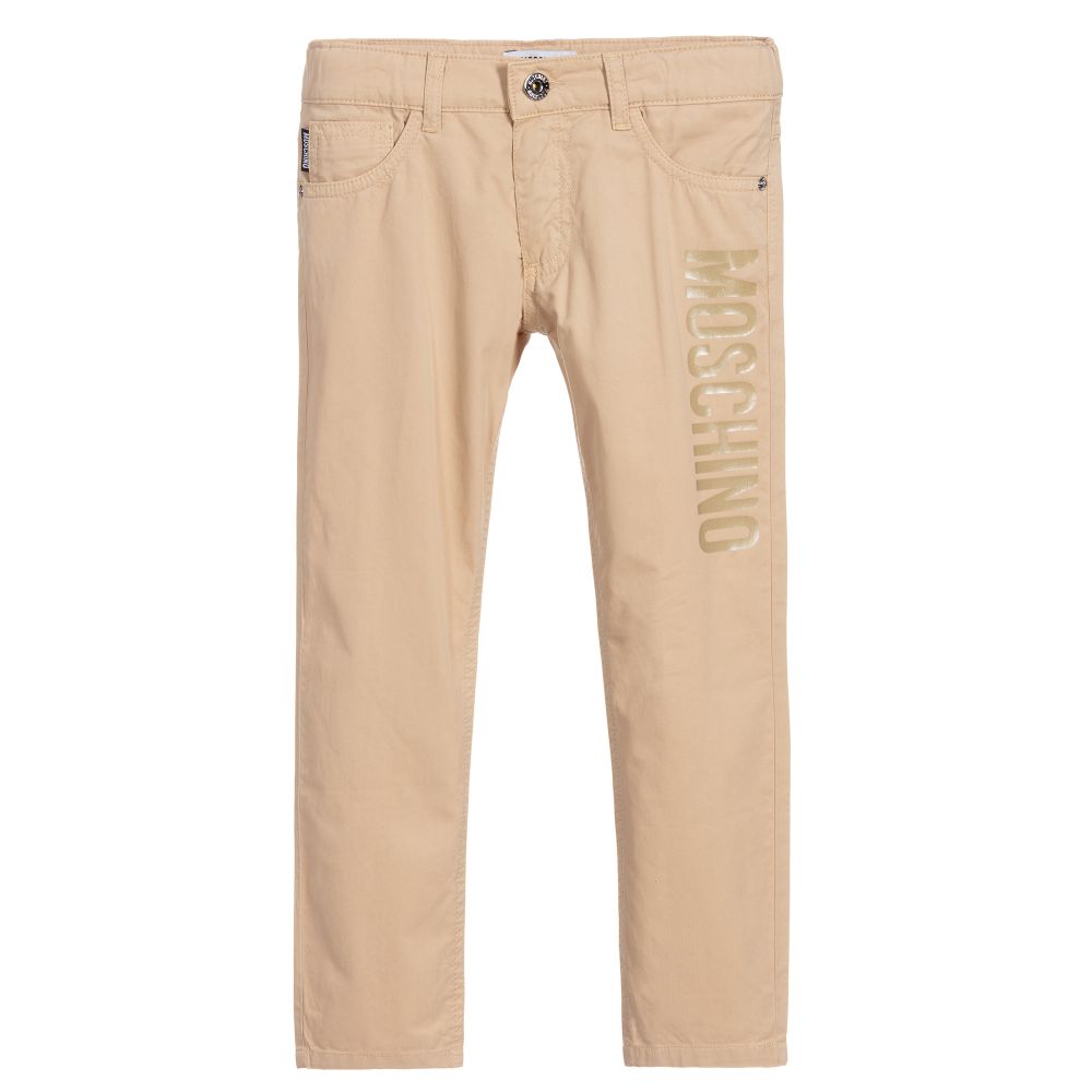 Moschino Kid-Teen - Boys Beige Cotton Trousers | Childrensalon