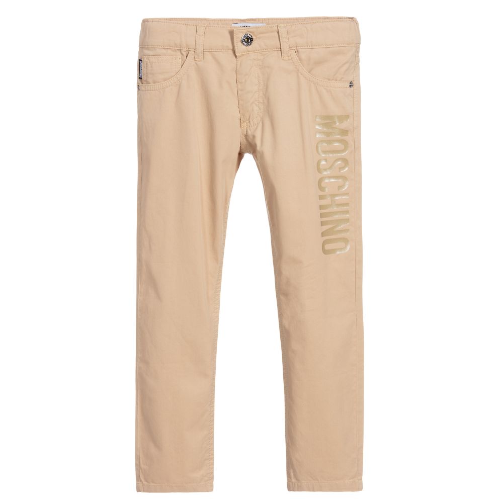 Moschino Kid-Teen-بنطلون قطن تويل لون بيج للأولاد | Childrensalon Outlet