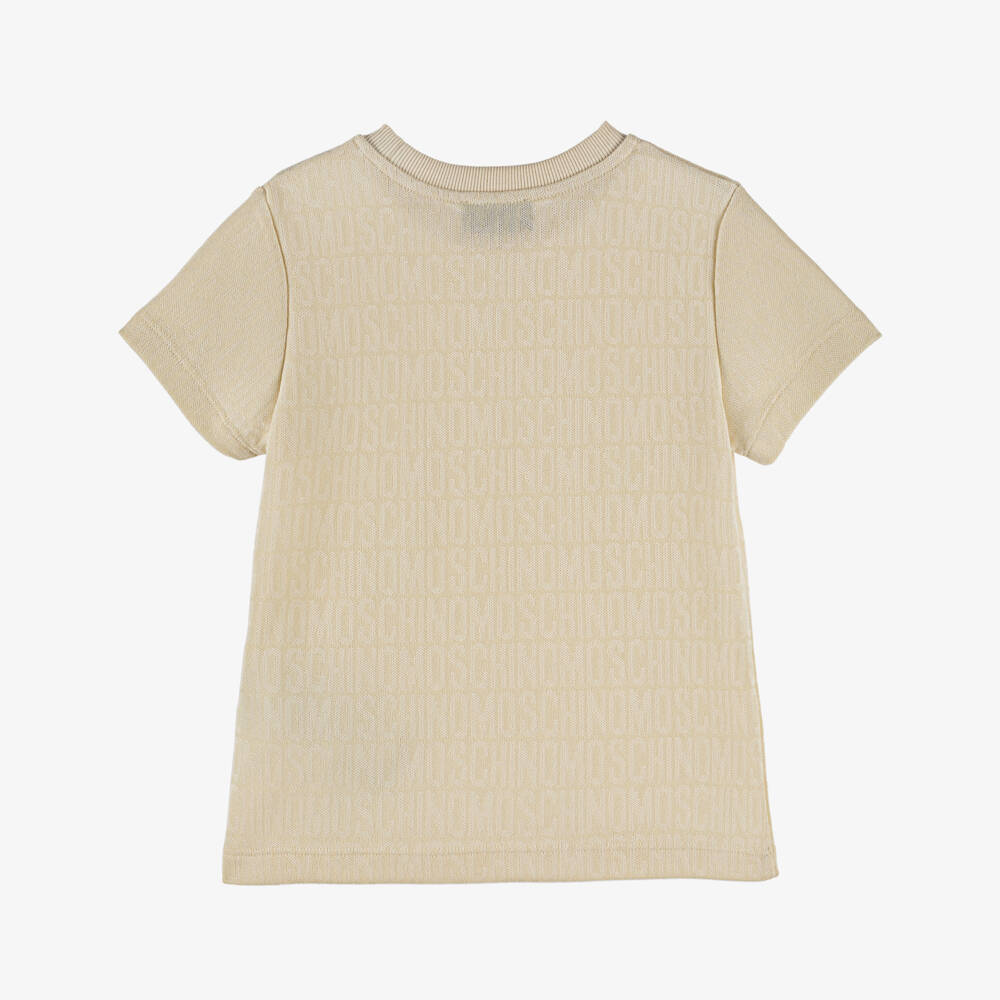 Moschino-Boys Beige Jacquard Logo Tee | Childrensalon Outlet