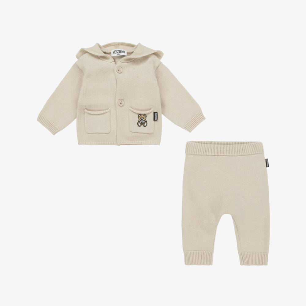 Moschino Baby-Boys Beige Knitted Trousers Set | Childrensalon Outlet