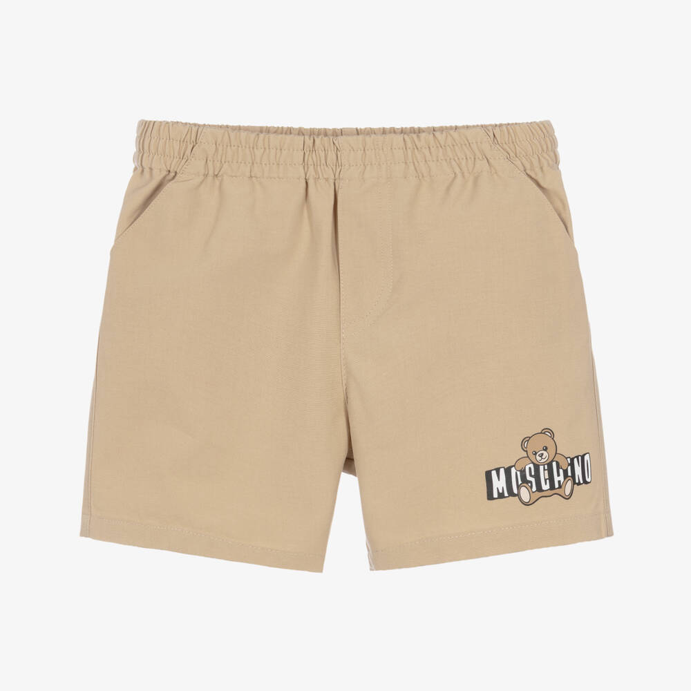 Moschino-Boys Beige Logo Cotton Shorts | Childrensalon Outlet