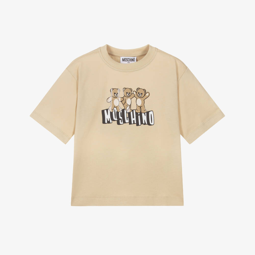 Moschino-Boys Beige Teddy Bear T-Shirt | Childrensalon Outlet