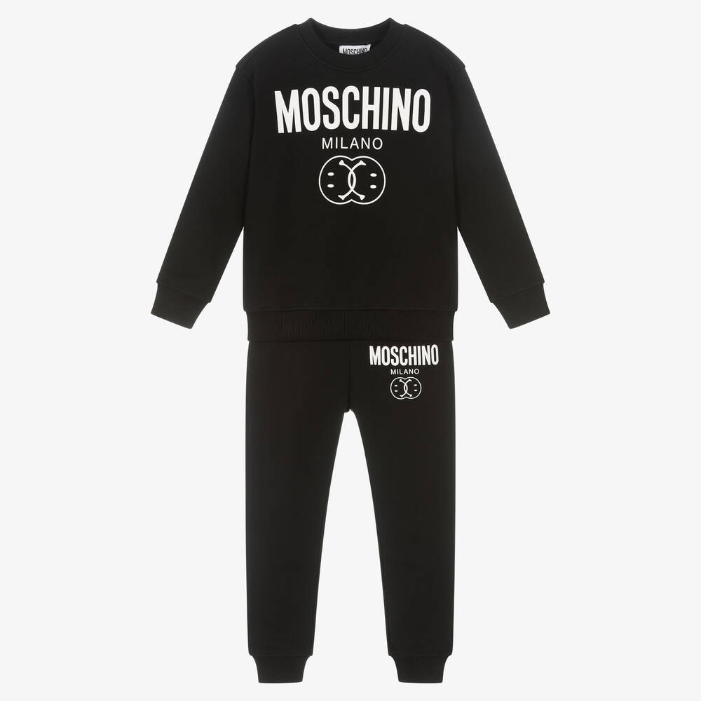 Moschino Kid-Teen-Boys Black Cotton Double Smiley Tracksuit | Childrensalon Outlet