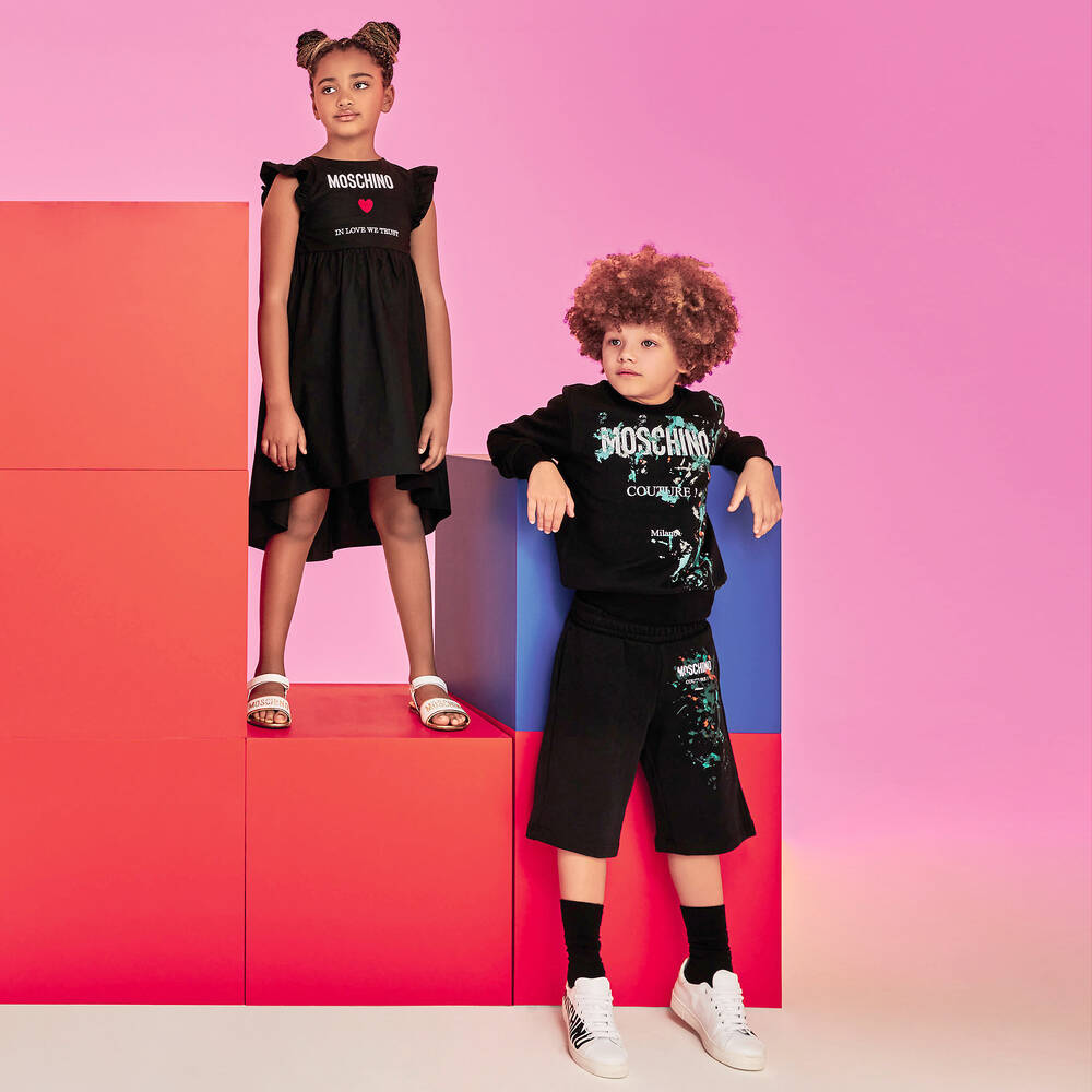 Moschino Kid-Teen-Boys Black Cotton Paint Splatter Shorts | Childrensalon Outlet