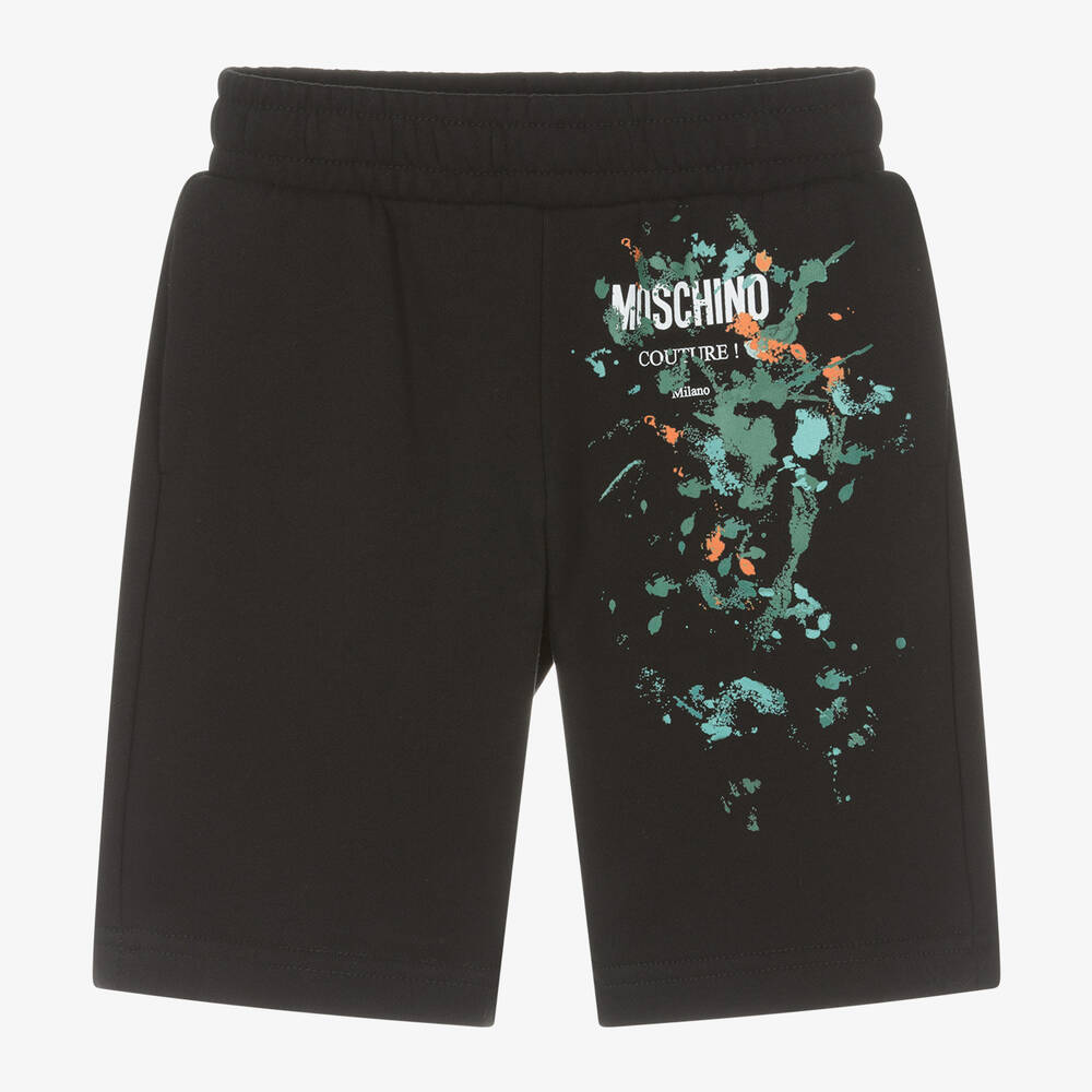 Moschino Kid-Teen-Boys Black Cotton Paint Splatter Shorts | Childrensalon Outlet