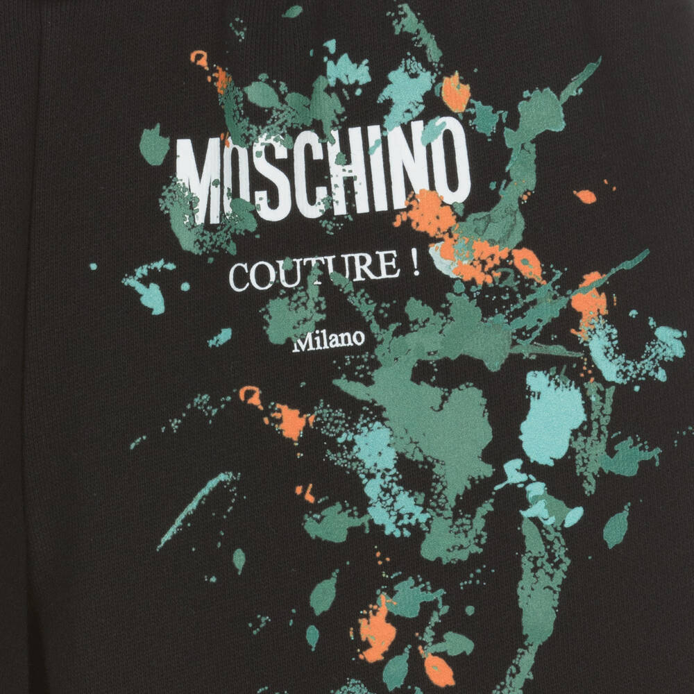 Moschino Kid-Teen-Boys Black Cotton Paint Splatter Shorts | Childrensalon Outlet