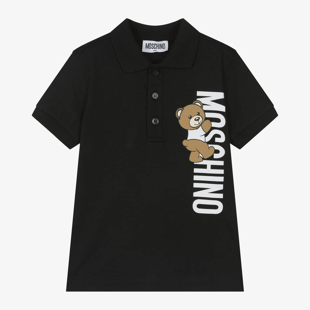 Moschino Kid-Teen-Boys Black Cotton Teddy Bear Polo Shirt | Childrensalon Outlet