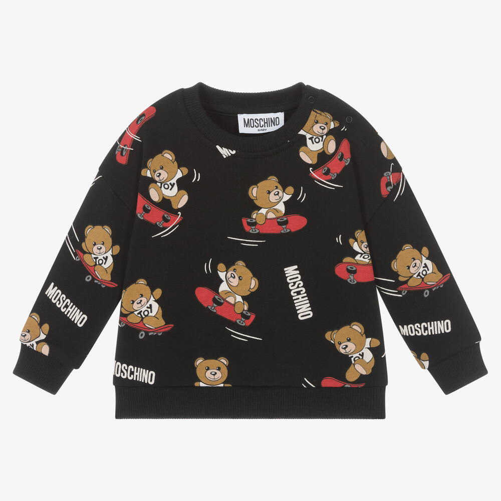 Moschino Baby - Sweat-shirt coton noir Teddy Bear | Childrensalon