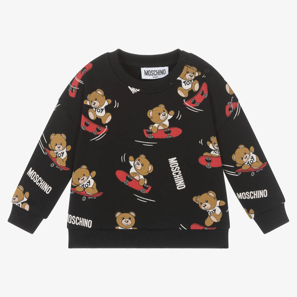 Boys Black Cotton Teddy Bear Sweatshirt