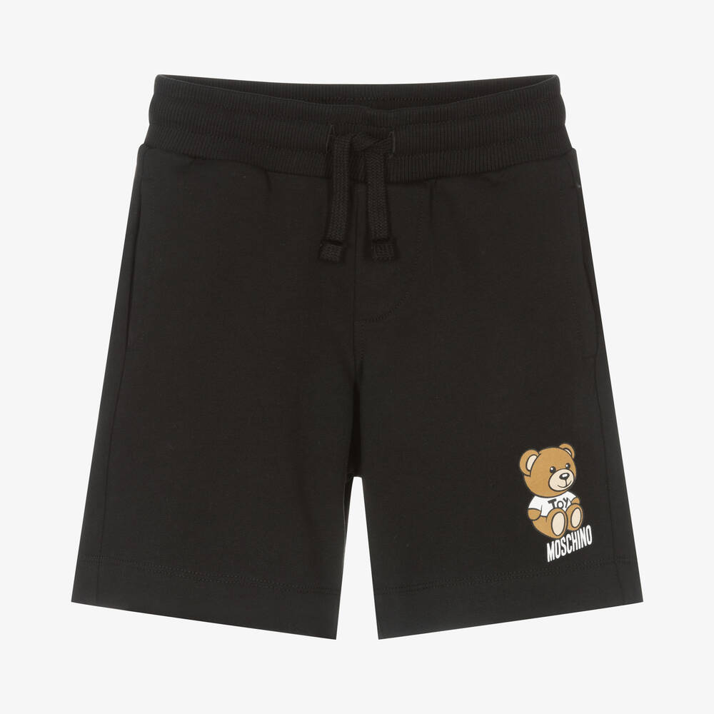 Moschino Kid-Teen-Boys Black Cotton Teddy Logo Shorts | Childrensalon Outlet