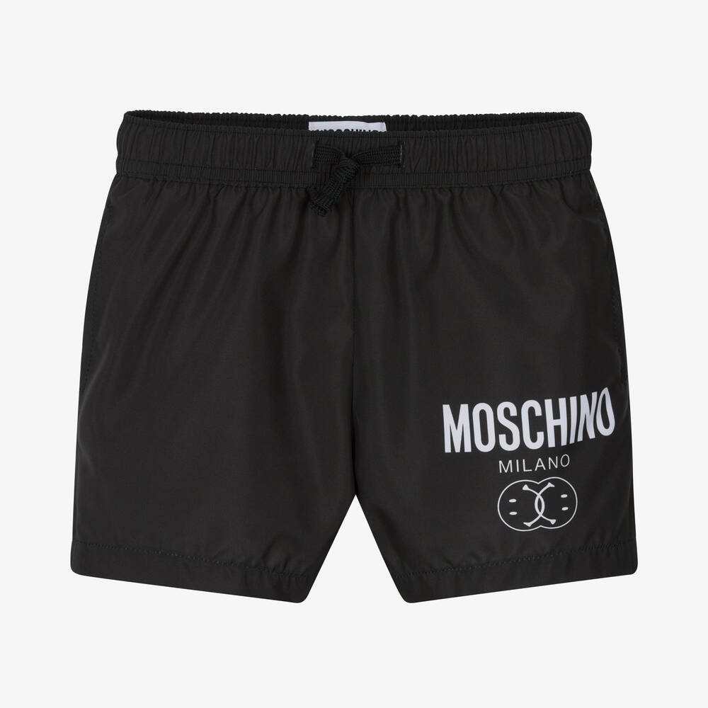 Moschino Kid-Teen - Boys Black Double Smiley Logo Swim Shorts | Childrensalon