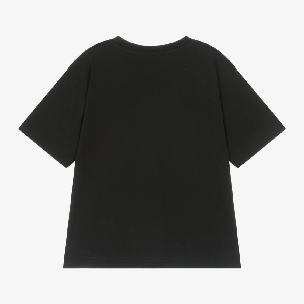 Moschino Kid-Teen-تيشيرت بشعار موسكينو قطن لون أسود | Childrensalon Outlet